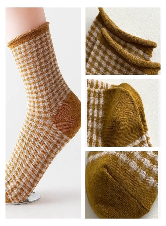 ACGarden Cute Multi Colored Checkered Cotton Crew Socks For Women, Size 5-8, Pack of 5 - Image 5